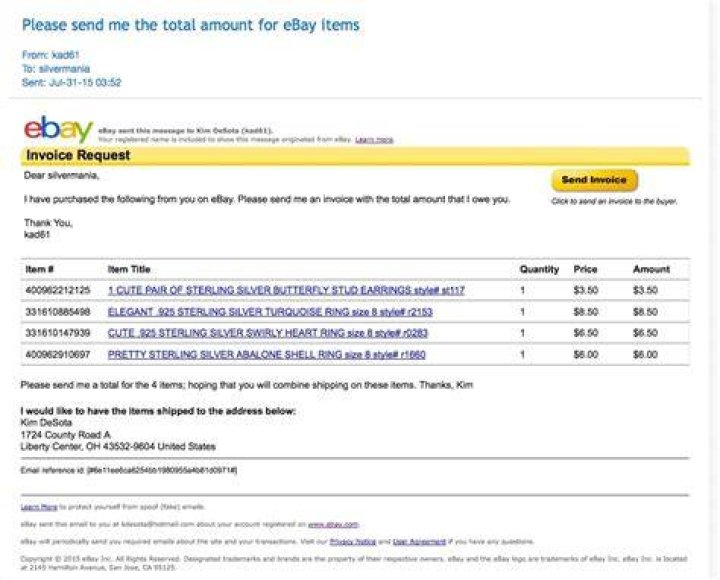 What does sending invoice mean on eBay?