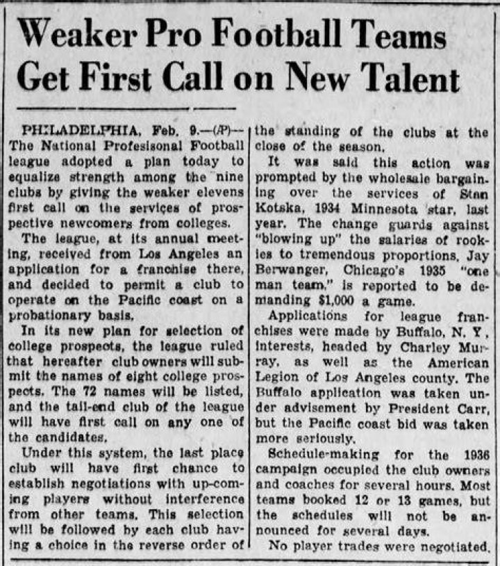 Who was the first player drafted in the first NFL draft in 1936?